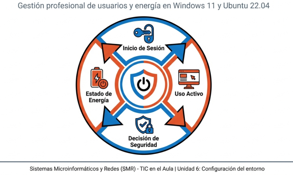 Gestión de sesiones y energía en Windows y Ubuntu